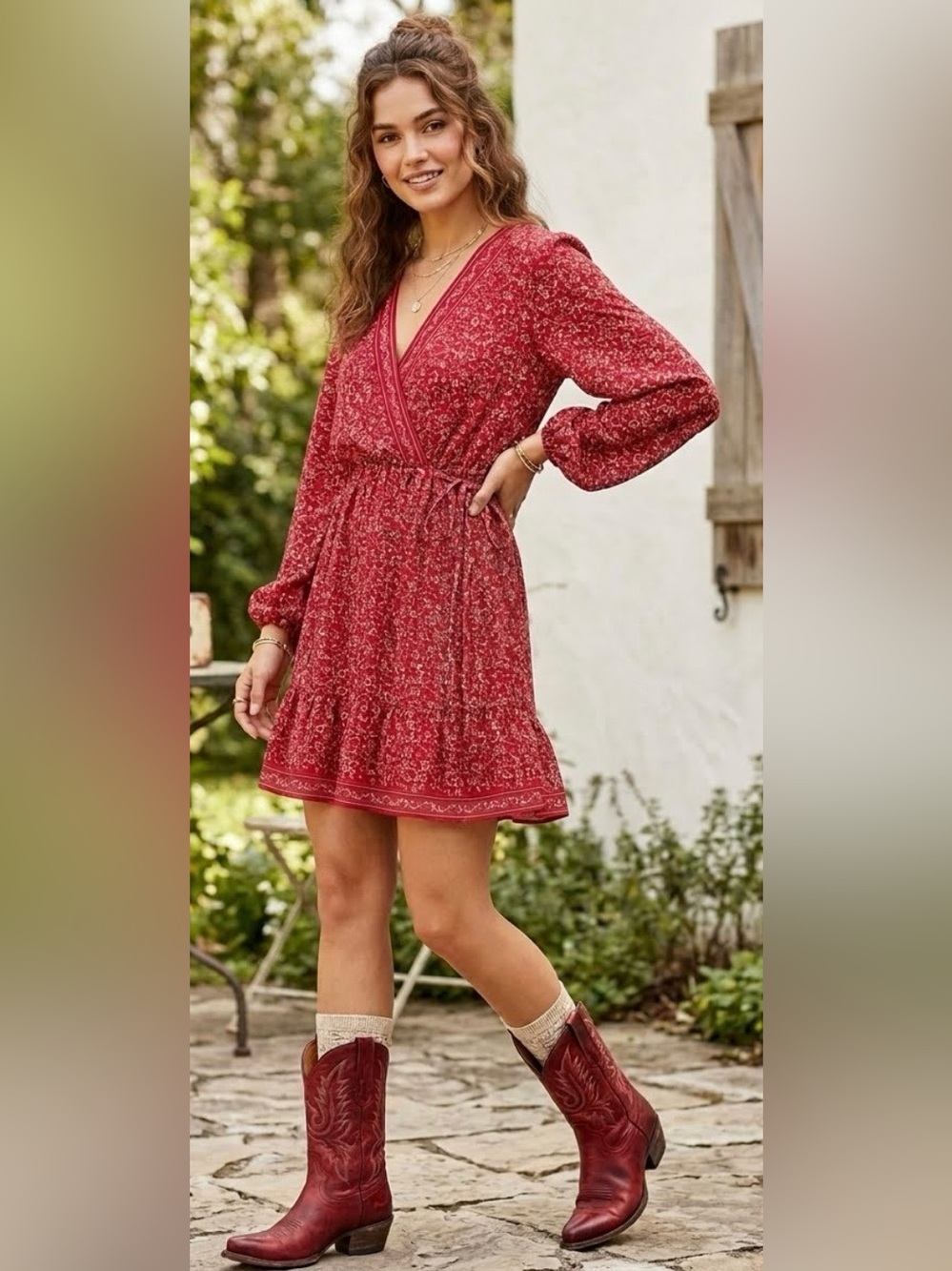 Max Studio Red Floral Wrap-Style Mini Dress Size Medium-Large - Picture 2 of 12
